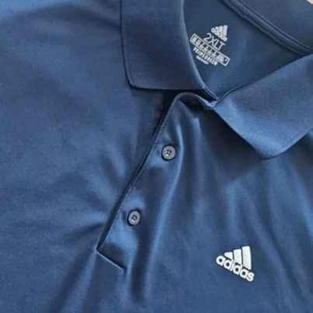 New Adidas Men's 2XLT Navy Blue Short Sleeved Half Button Front.
